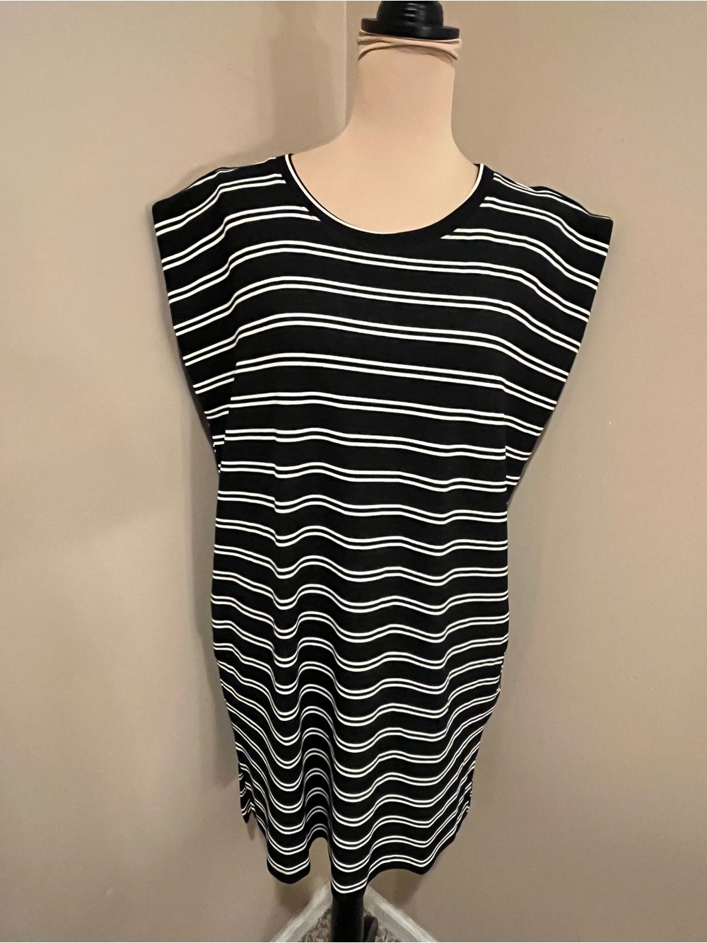Entry Black and White Striped Muscle Tee Dress, size Medium